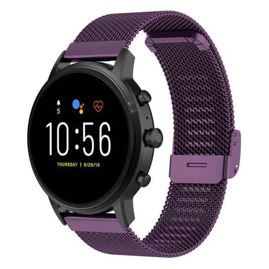22mm Metal Mesh Wrist Strap Watch Band for Fossil Gen 5 Carlyle / Gen 5 Julianna / Gen 5 Garrett / Gen 5 Carlyle HR (Dark Purple) - Watch Bands by buy2fix | Online Shopping UK | buy2fix