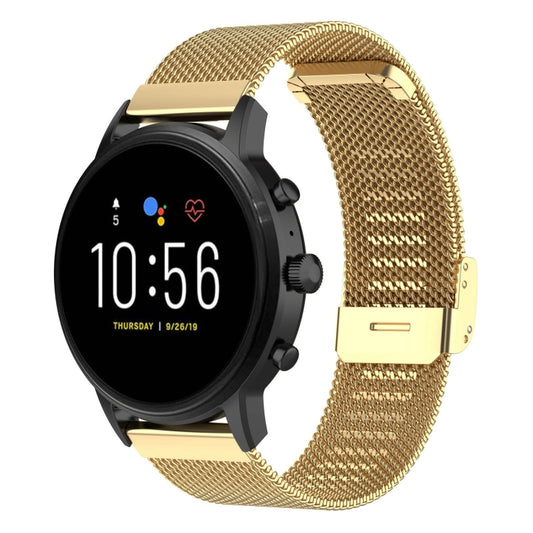 22mm Metal Mesh Wrist Strap Watch Band for Fossil Gen 5 Carlyle / Gen 5 Julianna / Gen 5 Garrett / Gen 5 Carlyle HR (Gold) - Watch Bands by buy2fix | Online Shopping UK | buy2fix