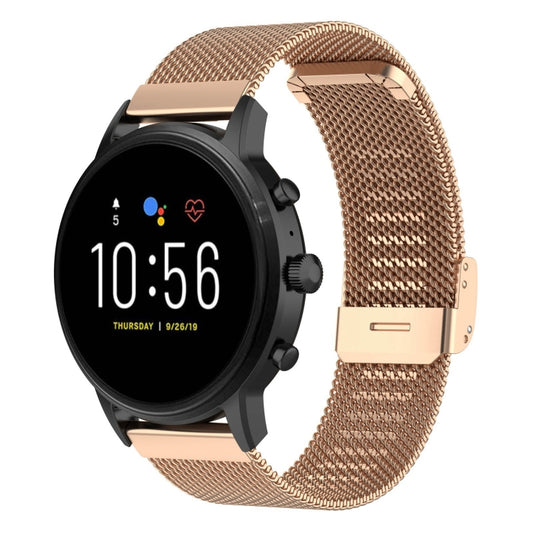 22mm Metal Mesh Wrist Strap Watch Band for Fossil Gen 5 Carlyle / Gen 5 Julianna / Gen 5 Garrett / Gen 5 Carlyle HR (Rose Gold) - Watch Bands by buy2fix | Online Shopping UK | buy2fix