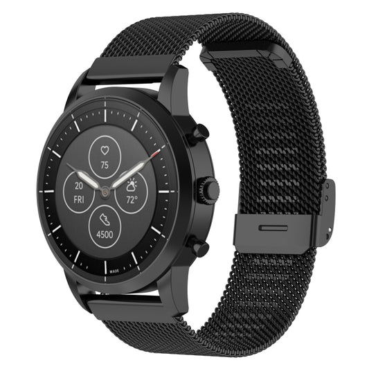 22mm Metal Mesh Wrist Strap Watch Band for Fossil Hybrid Smartwatch HR, Male Gen 4 Explorist HR, Male Sport (Black) - Watch Bands by buy2fix | Online Shopping UK | buy2fix
