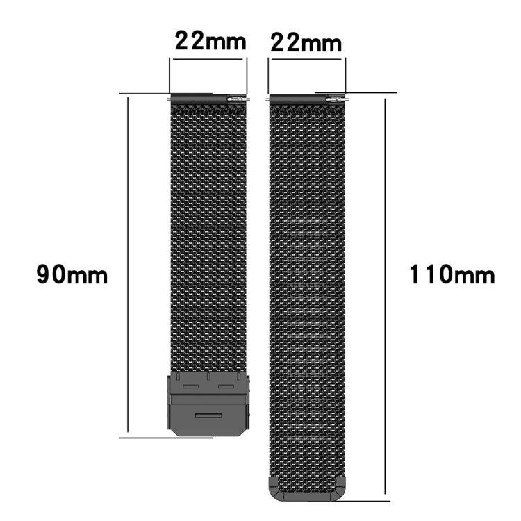 22mm Metal Mesh Wrist Strap Watch Band for Fossil Hybrid Smartwatch HR, Male Gen 4 Explorist HR, Male Sport (Black) - Watch Bands by buy2fix | Online Shopping UK | buy2fix