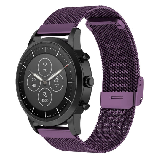 22mm Metal Mesh Wrist Strap Watch Band for Fossil Hybrid Smartwatch HR, Male Gen 4 Explorist HR, Male Sport (Dark Purple) - Watch Bands by buy2fix | Online Shopping UK | buy2fix