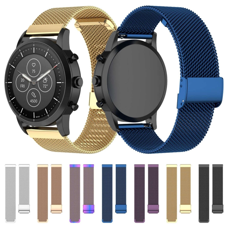 22mm Metal Mesh Wrist Strap Watch Band for Fossil Hybrid Smartwatch HR, Male Gen 4 Explorist HR, Male Sport (Black) - Watch Bands by buy2fix | Online Shopping UK | buy2fix