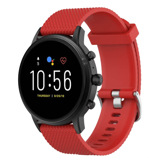 22mm Texture Silicone Wrist Strap Watch Band for Fossil Gen 5 Carlyle, Gen 5 Julianna, Gen 5 Garrett, Gen 5 Carlyle HR (Red)