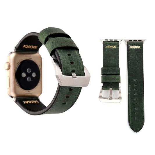 For Apple Watch Ultra 49mm&Watch Ultra 2 49mm / Series 10 46mm / 9&8&7 45mm / SE 3&SE 2&6&SE&5&4 44mm / 3&2&1 42mm Retro XX Line Pattern Genuine Leather Wrist Watch Band(Green) - Watch Bands by buy2fix | Online Shopping UK | buy2fix