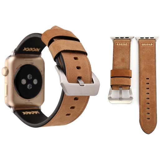 For Apple Watch Ultra 49mm&Watch Ultra 2 49mm / Series 10 46mm / 9&8&7 45mm / SE 3&SE 2&6&SE&5&4 44mm / 3&2&1 42mm Retro XX Line Pattern Genuine Leather Wrist Watch Band(Khaki) - Watch Bands by buy2fix | Online Shopping UK | buy2fix