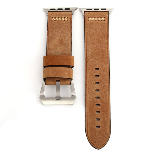 For Apple Watch Ultra 49mm&Watch Ultra 2 49mm / Series 10 46mm / 9&8&7 45mm / SE 3&SE 2&6&SE&5&4 44mm / 3&2&1 42mm Retro XX Line Pattern Genuine Leather Wrist Watch Band(Khaki) - Watch Bands by buy2fix | Online Shopping UK | buy2fix