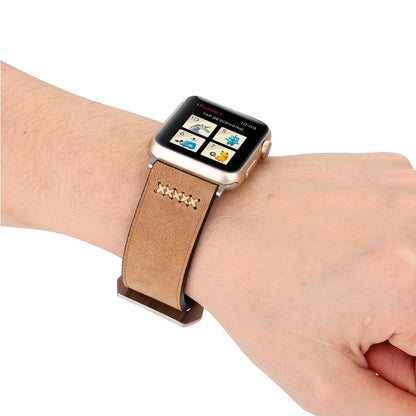 For Apple Watch Ultra 49mm&Watch Ultra 2 49mm / Series 10 46mm / 9&8&7 45mm / SE 3&SE 2&6&SE&5&4 44mm / 3&2&1 42mm Retro XX Line Pattern Genuine Leather Wrist Watch Band(Khaki) - Watch Bands by buy2fix | Online Shopping UK | buy2fix