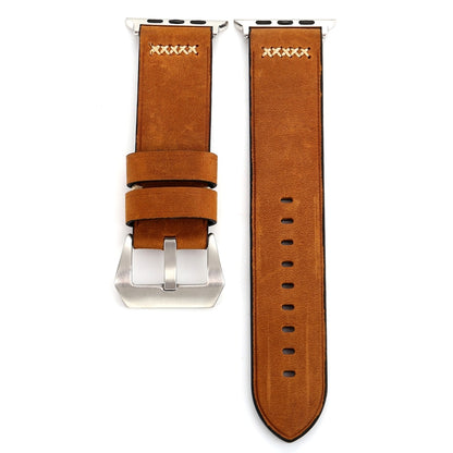 For Apple Watch Ultra 49mm&Watch Ultra 2 49mm / Series 10 46mm / 9&8&7 45mm / SE 3&SE 2&6&SE&5&4 44mm / 3&2&1 42mm Retro XX Line Pattern Genuine Leather Wrist Watch Band(Brown) - Watch Bands by buy2fix | Online Shopping UK | buy2fix