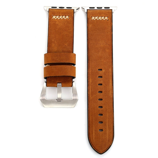 For Apple Watch Ultra 49mm&Watch Ultra 2 49mm / Series 10 46mm / 9&8&7 45mm / SE 3&SE 2&6&SE&5&4 44mm / 3&2&1 42mm Retro XX Line Pattern Genuine Leather Wrist Watch Band(Brown) - Watch Bands by buy2fix | Online Shopping UK | buy2fix