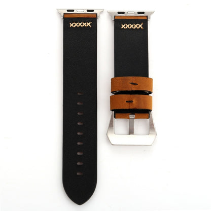 For Apple Watch Ultra 49mm&Watch Ultra 2 49mm / Series 10 46mm / 9&8&7 45mm / SE 3&SE 2&6&SE&5&4 44mm / 3&2&1 42mm Retro XX Line Pattern Genuine Leather Wrist Watch Band(Brown) - Watch Bands by buy2fix | Online Shopping UK | buy2fix