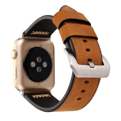 For Apple Watch Ultra 49mm&Watch Ultra 2 49mm / Series 10 46mm / 9&8&7 45mm / SE 3&SE 2&6&SE&5&4 44mm / 3&2&1 42mm Retro XX Line Pattern Genuine Leather Wrist Watch Band(Brown) - Watch Bands by buy2fix | Online Shopping UK | buy2fix