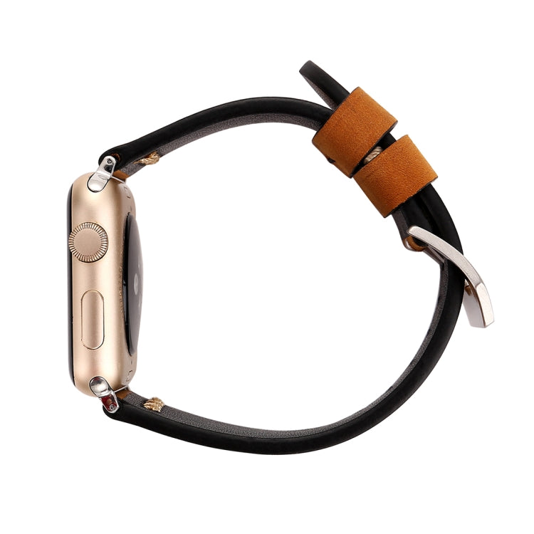 For Apple Watch Ultra 49mm&Watch Ultra 2 49mm / Series 10 46mm / 9&8&7 45mm / SE 3&SE 2&6&SE&5&4 44mm / 3&2&1 42mm Retro XX Line Pattern Genuine Leather Wrist Watch Band(Brown) - Watch Bands by buy2fix | Online Shopping UK | buy2fix
