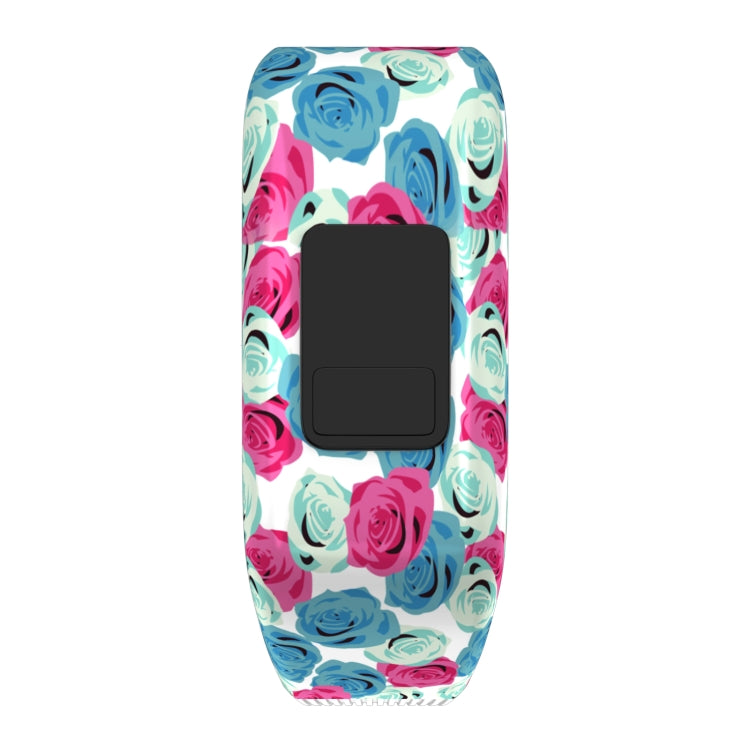 Flower Pattern Silicone Sport Watch Band for Garmin Vivofit JR, Size: Large(Blue + Red) - Watch Bands by buy2fix | Online Shopping UK | buy2fix