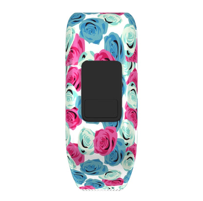 Flower Pattern Silicone Sport Watch Band for Garmin Vivofit JR, Size: Large(Blue + Red) - Watch Bands by buy2fix | Online Shopping UK | buy2fix