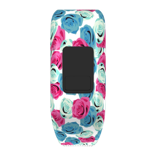 Flower Pattern Silicone Sport Watch Band for Garmin Vivofit JR, Size: Large(Blue + Red) - Watch Bands by buy2fix | Online Shopping UK | buy2fix