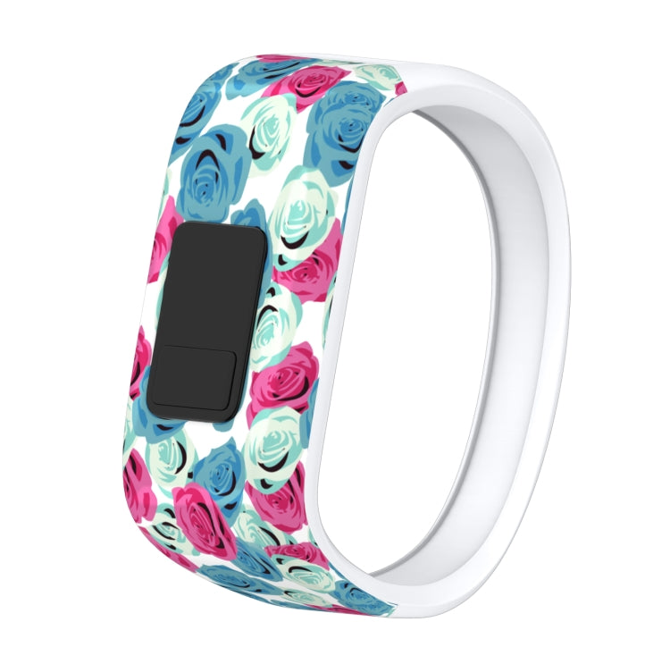 Flower Pattern Silicone Sport Watch Band for Garmin Vivofit JR, Size: Large(Blue + Red) - Watch Bands by buy2fix | Online Shopping UK | buy2fix