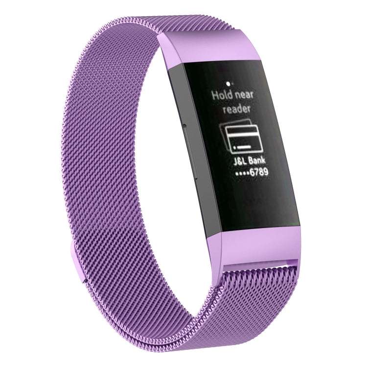 Stainless Steel Magnet Watch Band for FITBIT Charge 3, Size:Small, 187x18mm(Light Purple) - Watch Bands by buy2fix | Online Shopping UK | buy2fix