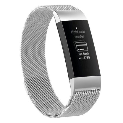 Stainless Steel Magnet Watch Band for FITBIT Charge 3, Size:Small, 187x18mm(Silver) - Watch Bands by buy2fix | Online Shopping UK | buy2fix