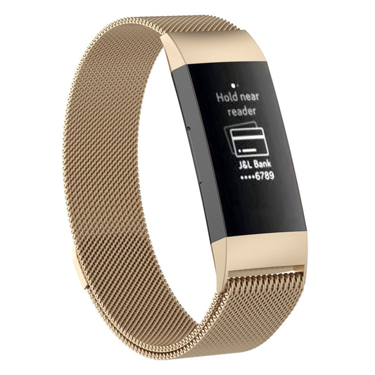 Stainless Steel Magnet Watch Band for FITBIT Charge 3, Size:Large, 217x18mm(Champagne Gold) - Watch Bands by buy2fix | Online Shopping UK | buy2fix