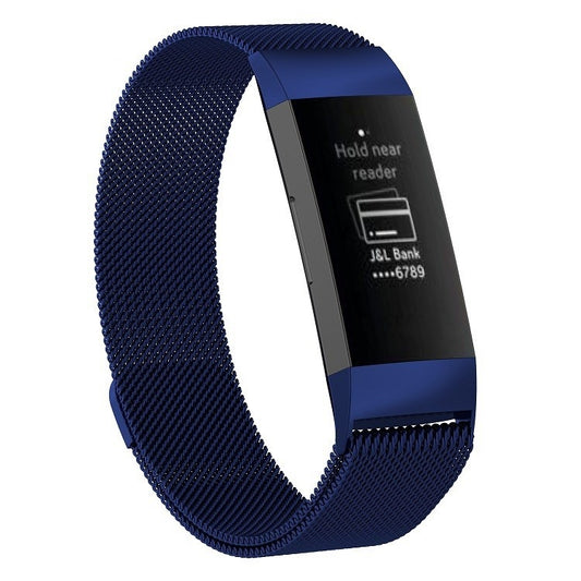 Stainless Steel Magnet Watch Band for FITBIT Charge 3, Size:Large, 217x18mm(Blue) - Watch Bands by buy2fix | Online Shopping UK | buy2fix