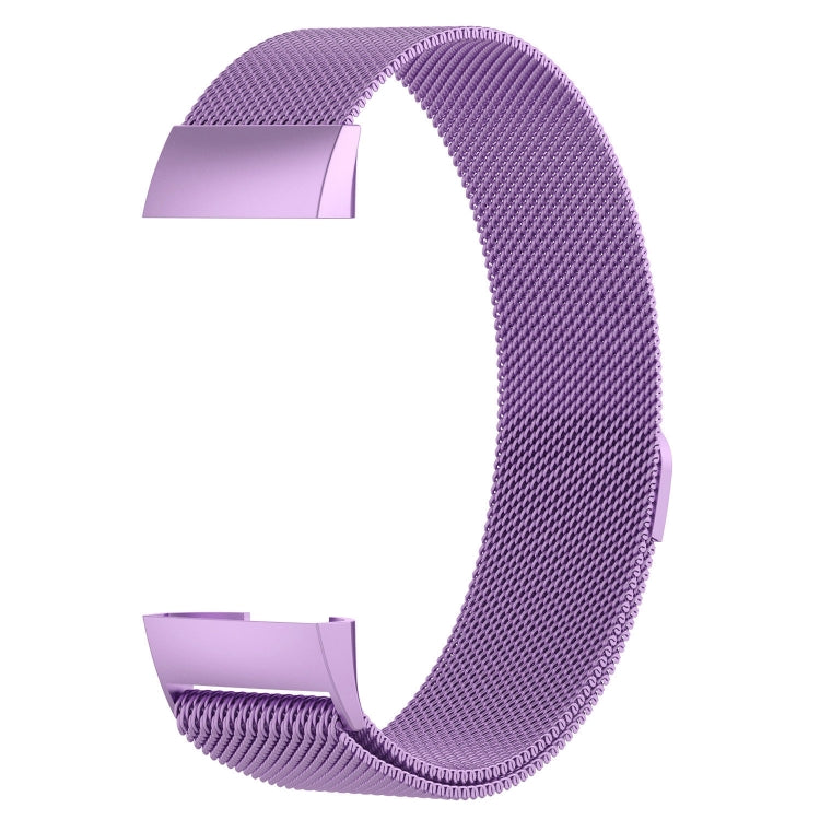 Stainless Steel Magnet Watch Band for FITBIT Charge 3, Size:Large, 217x18mm(Light Purple) - Watch Bands by buy2fix | Online Shopping UK | buy2fix