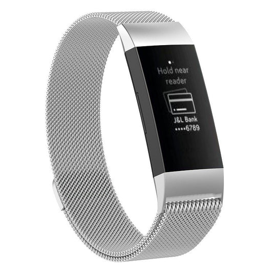 Stainless Steel Magnet Watch Band for FITBIT Charge 3, Size:Large, 217x18mm(Silver) - Watch Bands by buy2fix | Online Shopping UK | buy2fix
