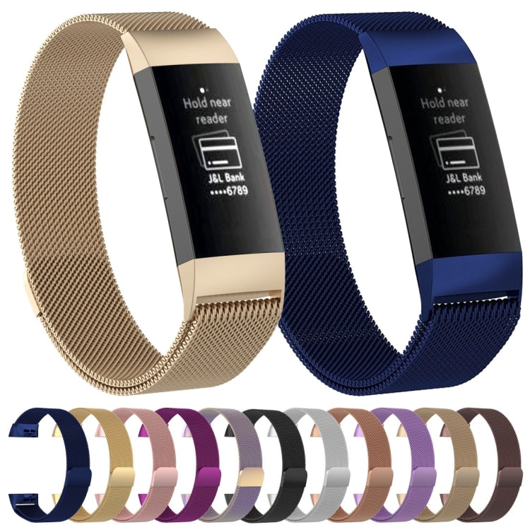 Stainless Steel Magnet Watch Band for FITBIT Charge 3, Size:Large, 217x18mm(Rose Gold) - Watch Bands by buy2fix | Online Shopping UK | buy2fix