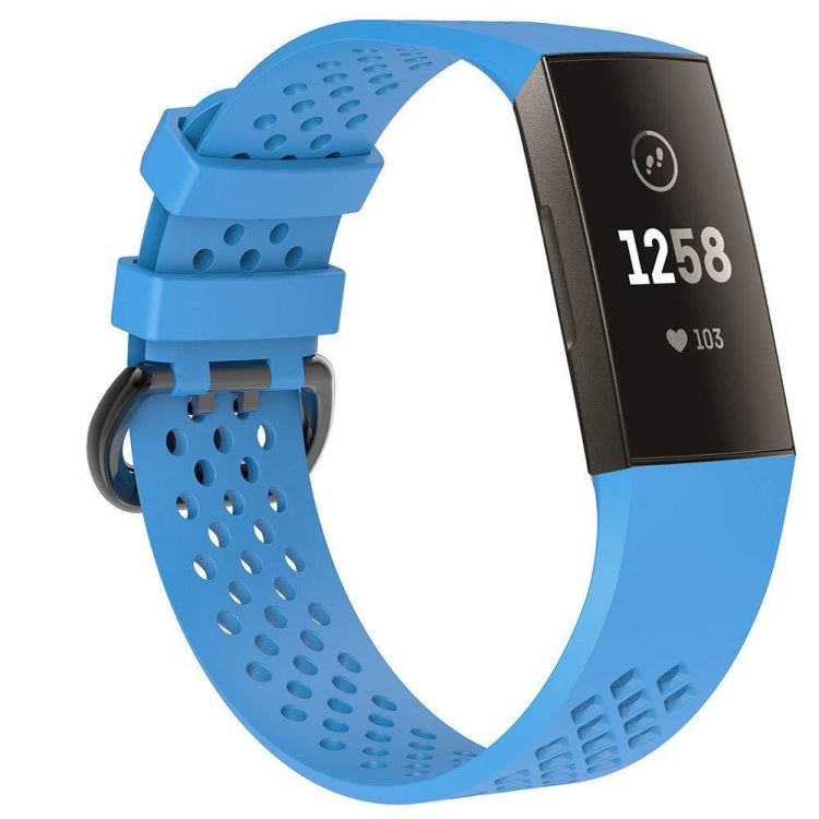 Square Hole Adjustable Sport Watch Band for FITBIT Charge 3(Sky Blue) - Watch Bands by buy2fix | Online Shopping UK | buy2fix