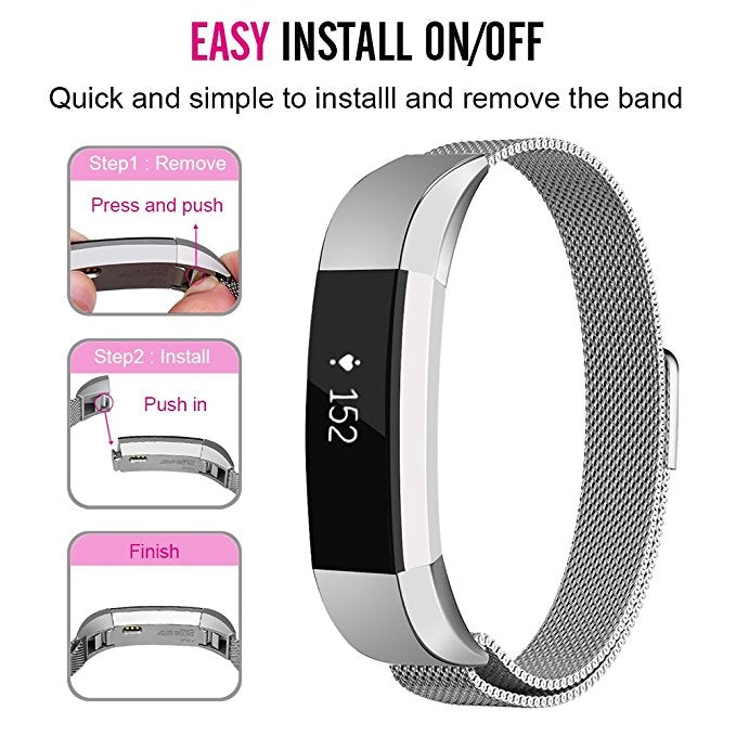 Stainless Steel Magnet Watch Band for FITBIT Alta,Size: Large, 170-236mm(Silver) - Watch Bands by buy2fix | Online Shopping UK | buy2fix