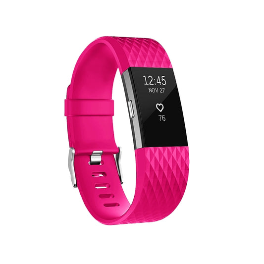 Diamond Pattern Adjustable Sport Watch Band for FITBIT Charge 2, Size: L, 12.5x8.5cm(Rose Red) - Watch Bands by buy2fix | Online Shopping UK | buy2fix