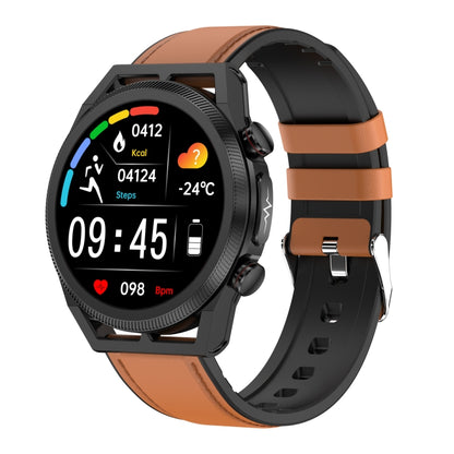 ET310 1.39 inch IPS Screen IP67 Waterproof Leather Band Smart Watch, Support Body Temperature Monitoring / ECG (Brown) by buy2fix