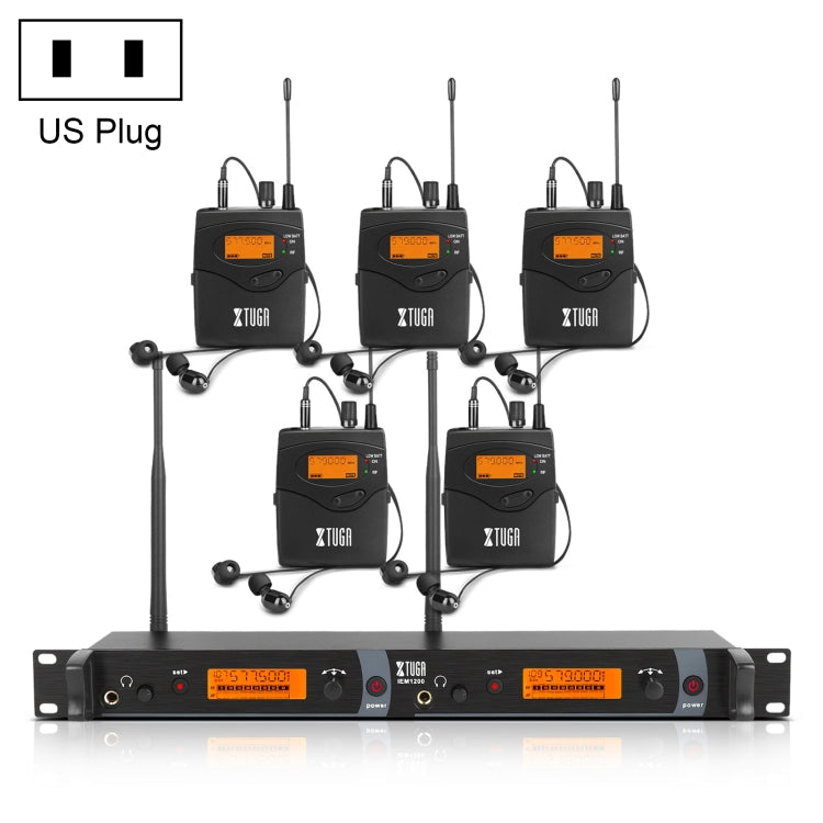 XTUGA IEM1200 Wireless Transmitter 5 Bodypack Stage Singer In-Ear Monitor System(US Plug) by XTUGA