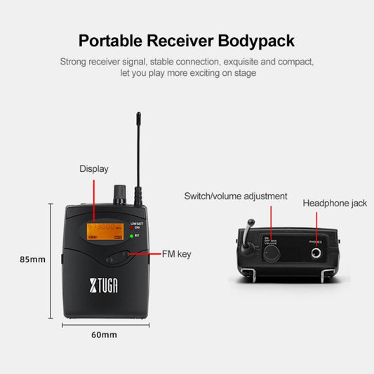 XTUGA IEM1200 Wireless Receiver Bodypack Stage Singer Ear Monitor System - Microphone by XTUGA | Online Shopping UK | buy2fix