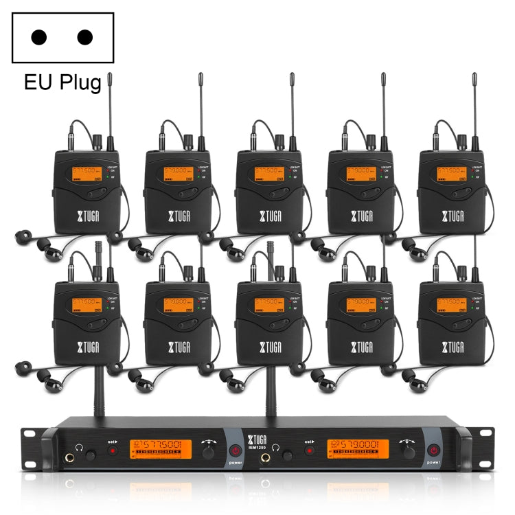 XTUGA IEM1200 Wireless Transmitter 10 Bodypack Stage Singer In-Ear Monitor System(EU Plug) by XTUGA