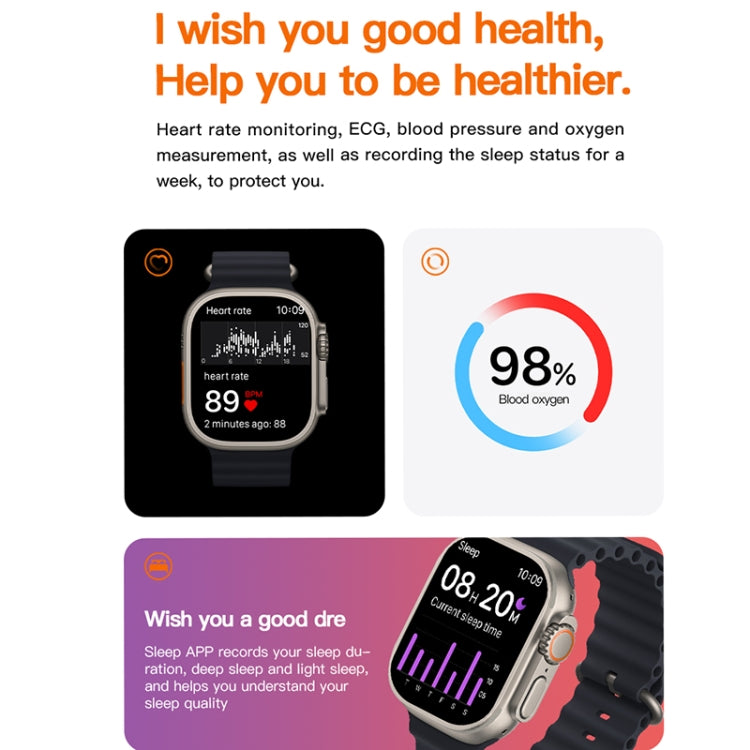 T800 Ultra 1.99 inch Ocean Silicone Band Smart Watch Support Heart Rate / ECG (Black) by buy2fix