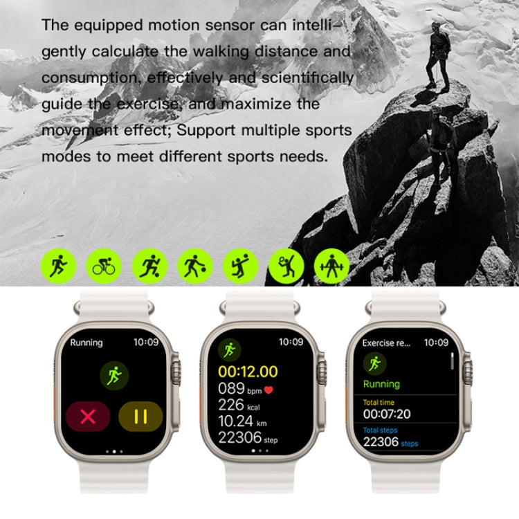 T800 Ultra 1.99 inch Ocean Silicone Band Smart Watch Support Heart Rate / ECG (Black) by buy2fix