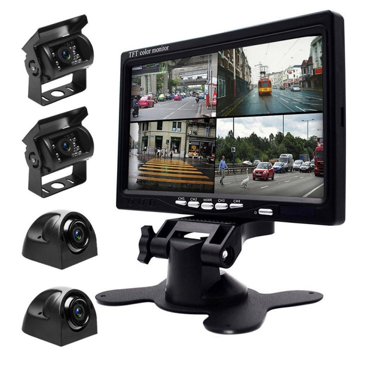 K0164 7 inch HD Car 18 IR Night Vision Rear View Backup Four Cameras Rearview Monitor by buy2fix