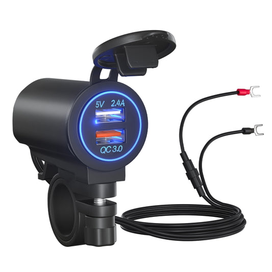 ZH-723F1 Car / Motorcycle QC3.0 Cell Phone Fast Charging Dual USB Car Charger(Blue Light) - DIY Modified Charger by buy2fix | Online Shopping UK | buy2fix