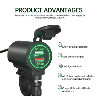 ZH-723F3 Car / Motorcycle QC3.0 Cell Phone Fast Charging Dual USB Car Charger(Green Light) - DIY Modified Charger by buy2fix | Online Shopping UK | buy2fix