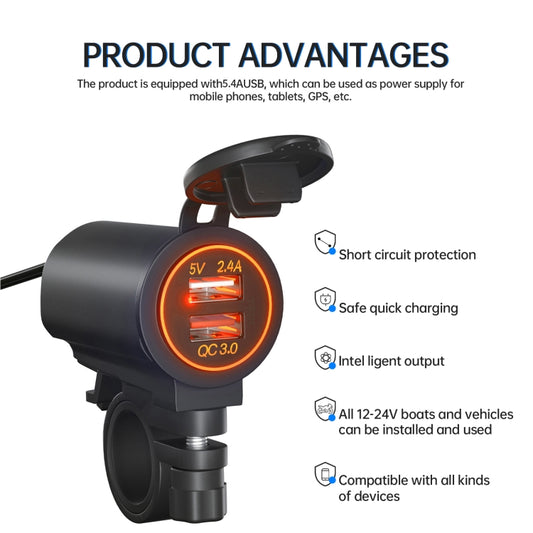 ZH-723F4 Car / Motorcycle QC3.0 Cell Phone Fast Charging Dual USB Car Charger(Orange Light) - DIY Modified Charger by buy2fix | Online Shopping UK | buy2fix