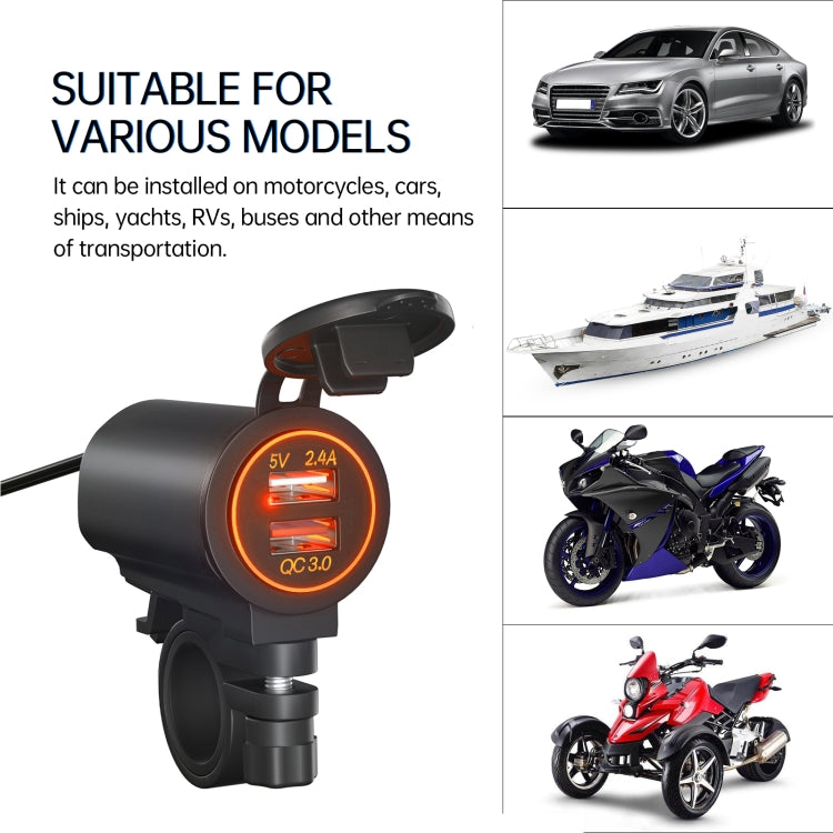 ZH-723F4 Car / Motorcycle QC3.0 Cell Phone Fast Charging Dual USB Car Charger(Orange Light) - DIY Modified Charger by buy2fix | Online Shopping UK | buy2fix