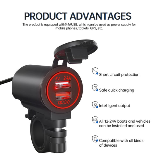 ZH-723F2 Car / Motorcycle QC3.0 Cell Phone Fast Charging Dual USB Car Charger(Red Light) - DIY Modified Charger by buy2fix | Online Shopping UK | buy2fix