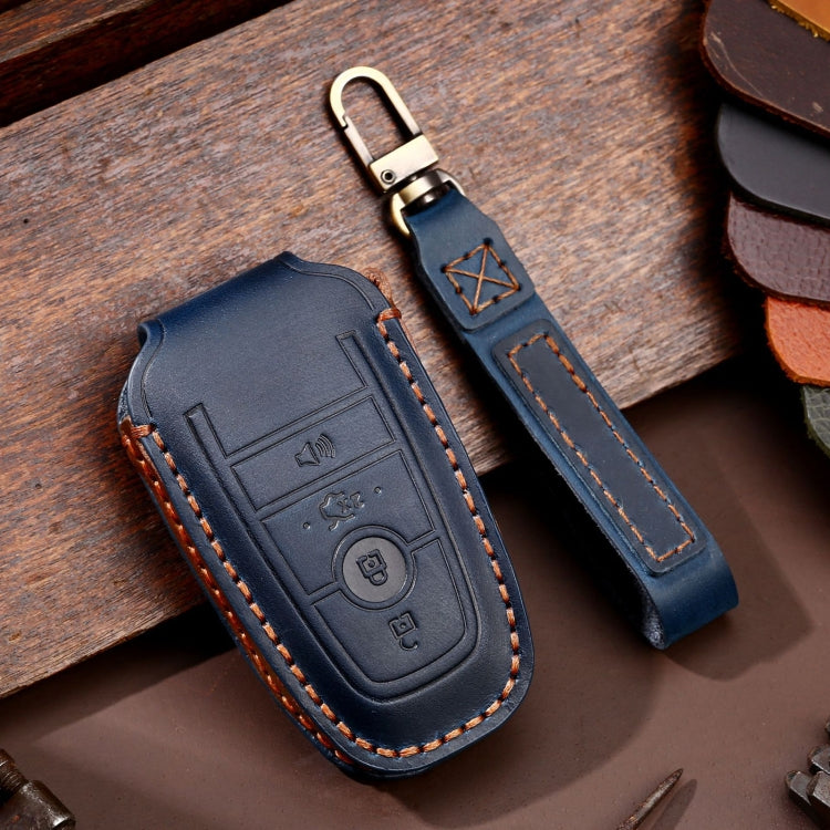 For Ford F-150 4-button C072/1 Car Key Leather Protective Case (Blue) by buy2fix