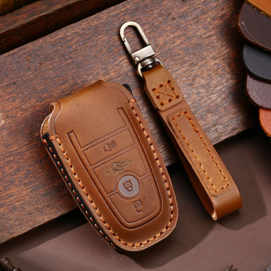 For Ford F-150 4-button C072/1 Car Key Leather Protective Case (Brown) by buy2fix