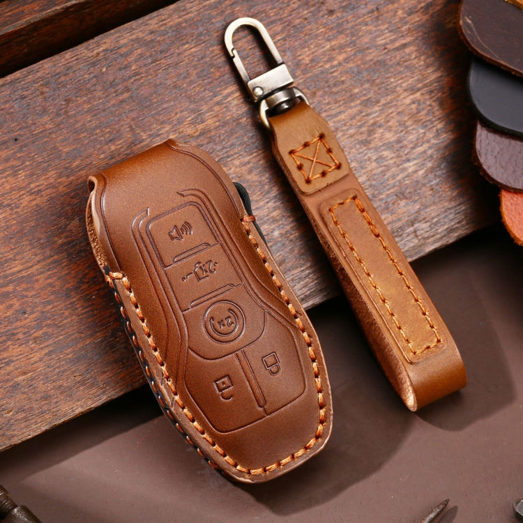 For Ford F-150 3-button C074 Car Key Leather Protective Case (Brown) by buy2fix