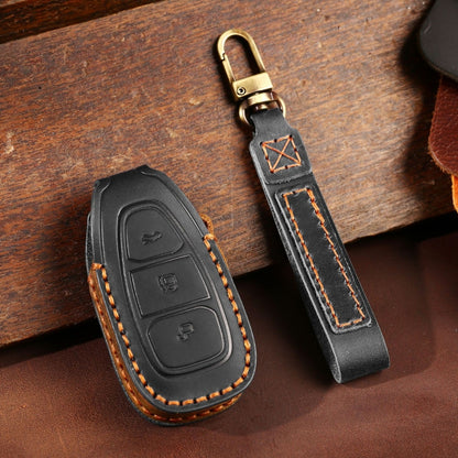 For Ford Focus/Mondeo/Maverick/Explorer/Escort/Edge 2017-2018 C231 Car Key Leather Protective Case (Black) by buy2fix