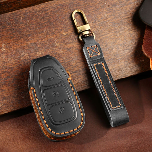 For Ford Focus/Mondeo/Maverick/Explorer/Escort/Edge 2017-2018 C231 Car Key Leather Protective Case (Black) by buy2fix
