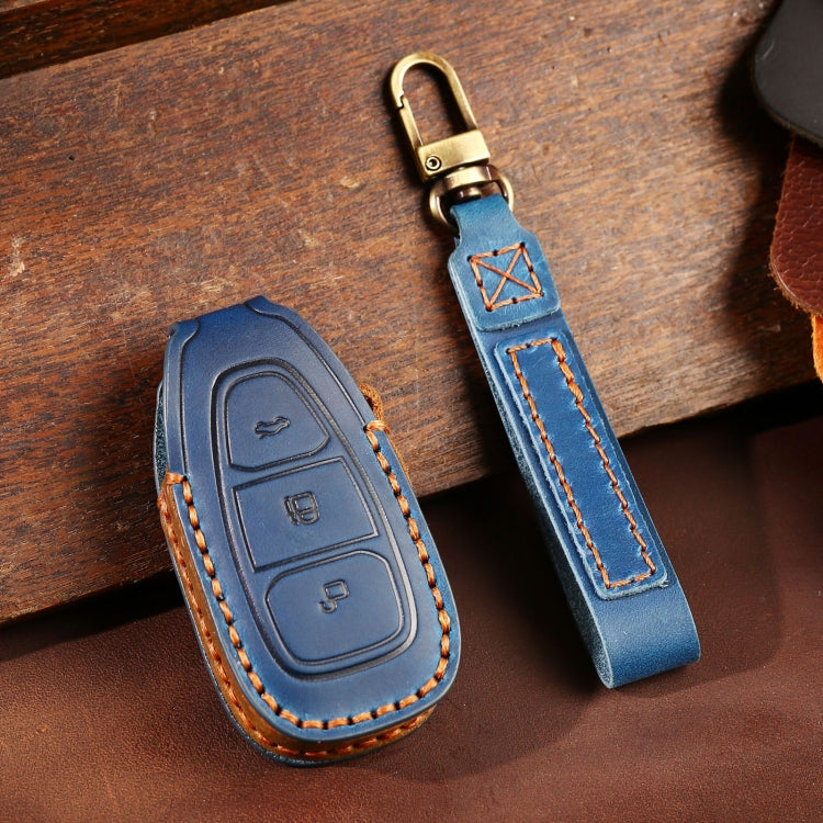 For Ford Focus/Mondeo/Maverick/Explorer/Escort/Edge 2017-2018 C231 Car Key Leather Protective Case (Blue) by buy2fix