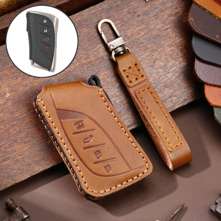 For Lexus 4-button Hallmo Car Cowhide Leather Key Protective Cover Key Case(Brown) by Hallmo
